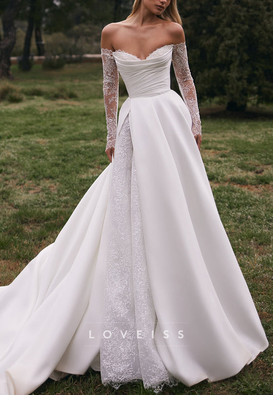 Sweetheart Long Sleeves Lace Appliques Satin A-Line Wedding Dress