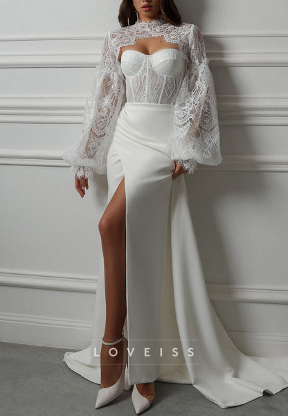 Sweetheart Long Sleeves Lace Appliques Sheath Wedding Dress