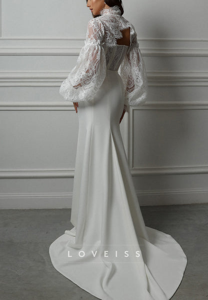 Sweetheart Long Sleeves Lace Appliques Sheath Wedding Dress