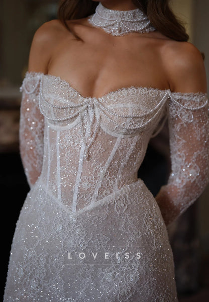 Sweetheart Long Sleeves Lace Appliques Short Sheath Wedding Dress