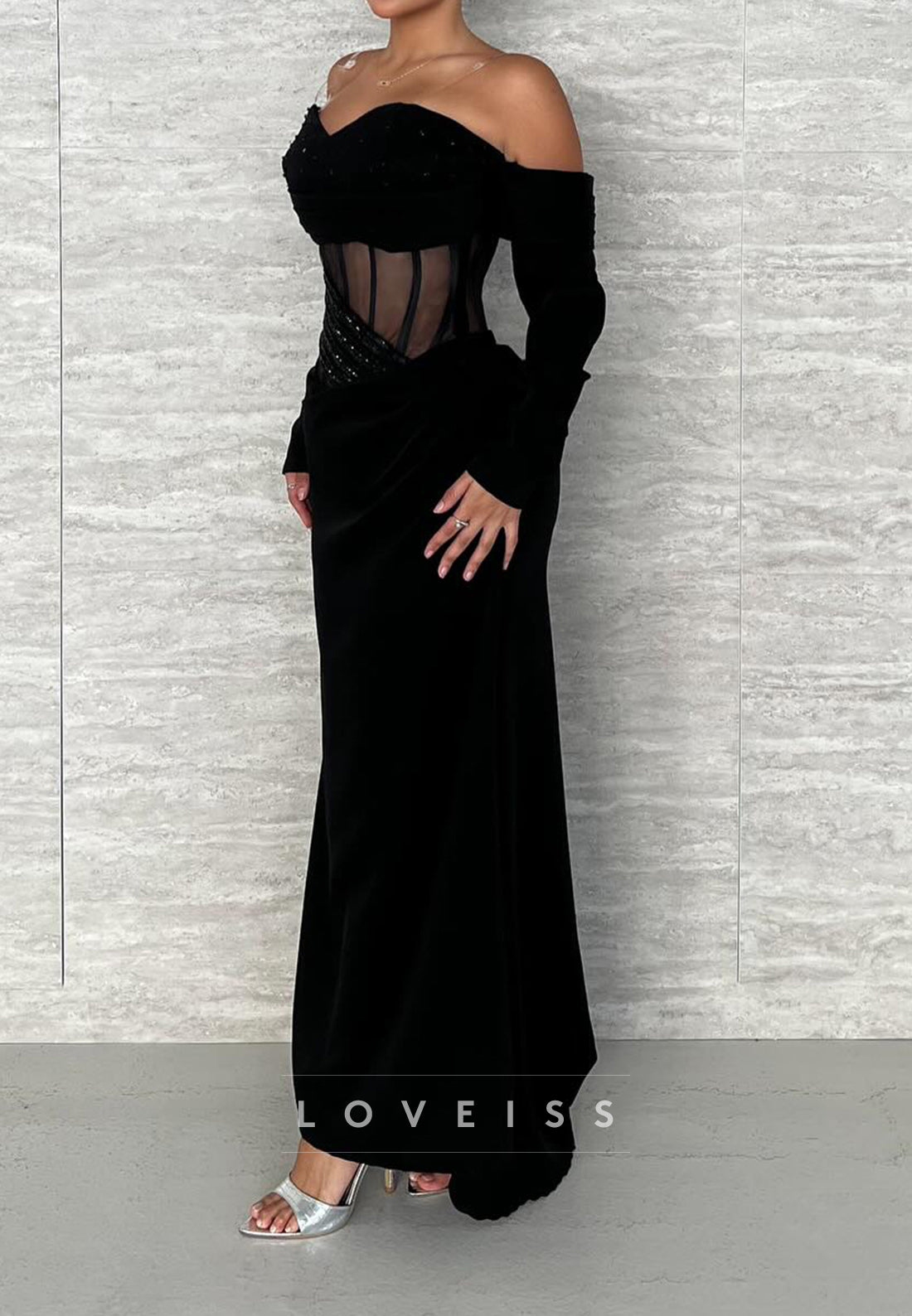 Sweetheart Long Sleeves Mermaid Black Evening Dress