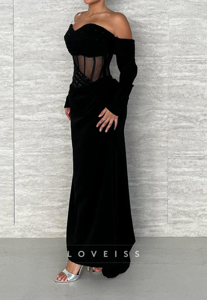 Sweetheart Long Sleeves Mermaid Black Evening Dress