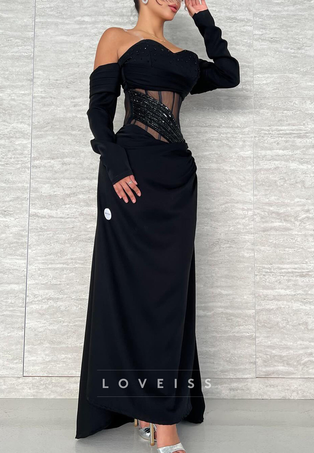 Sweetheart Long Sleeves Mermaid Black Evening Dress