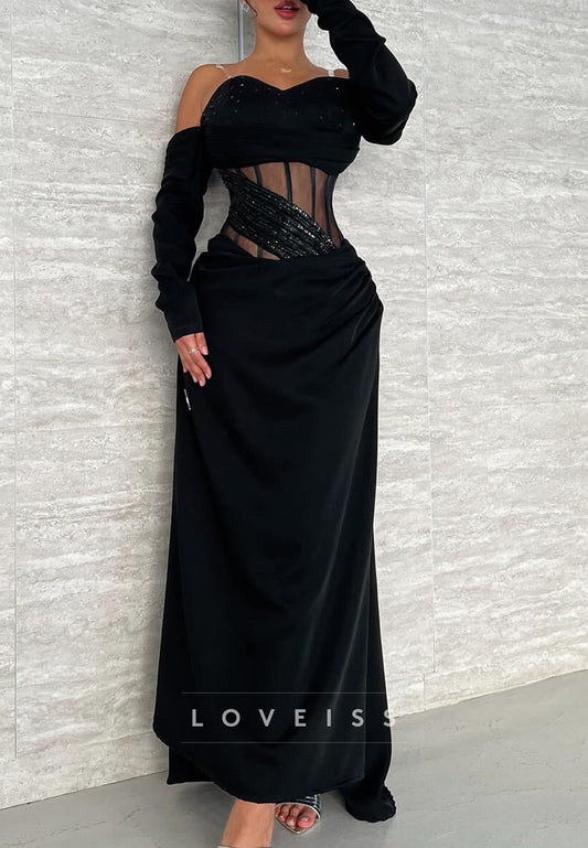 Sweetheart Long Sleeves Mermaid Black Evening Dress