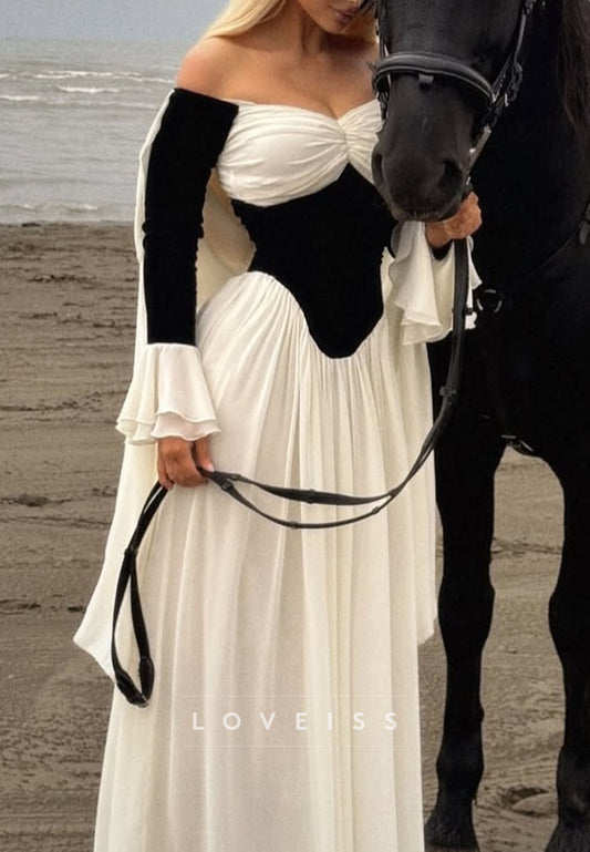 Sweetheart Long Sleeves Pleated A-Line Formal Dress
