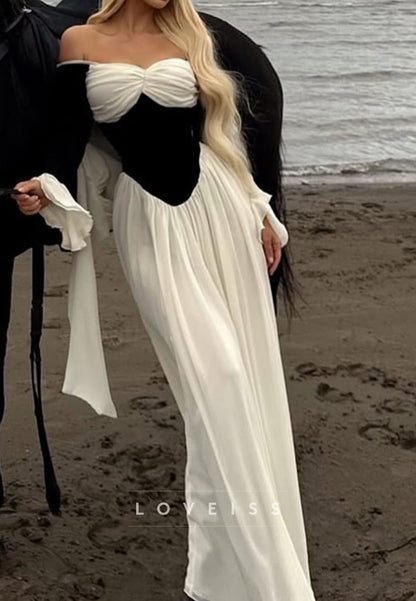 Sweetheart Long Sleeves Pleated A-Line Formal Dress