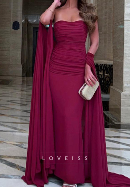 Sweetheart Long Sleeves Pleated Mermaid Formal Dress