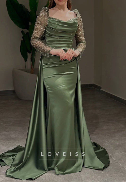 Sweetheart Long Sleeves Pleated Sheath Mother of Bride Dress