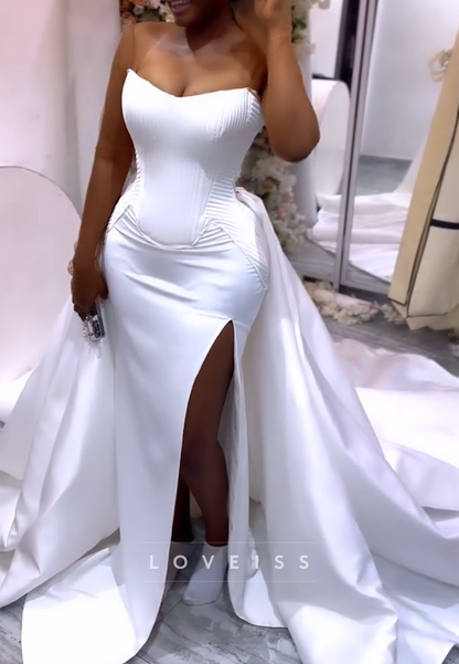 Sweetheart Long Tulle Sleeves Side Slit Mermaid Wedding Dress