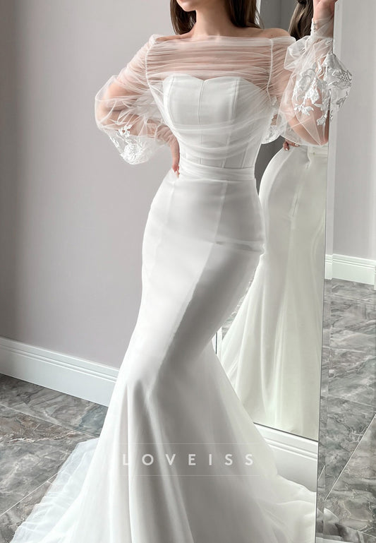 Sweetheart Long Sleeves Sleek Fitted Mermaid Elegant Wedding Dress