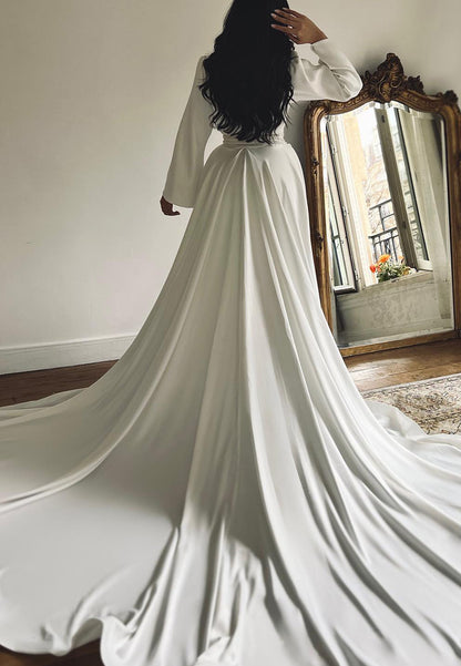 Sweetheart Long Sleeves Sleek Pleated Mermaid Wedding Dress