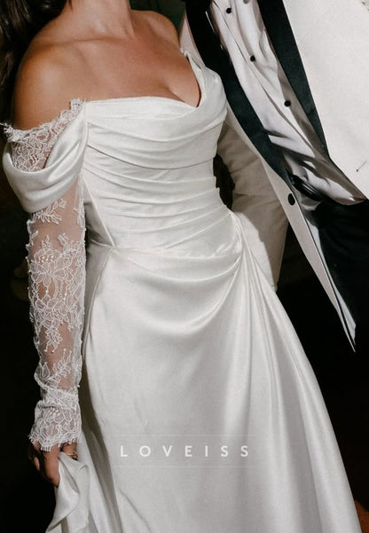 Sweetheart Long Sleeves Sleek Ruched Sheath Wedding Dress