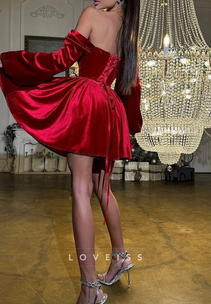 Sweetheart Long Sleeves Velvet A-Line Party Homecoming Dress