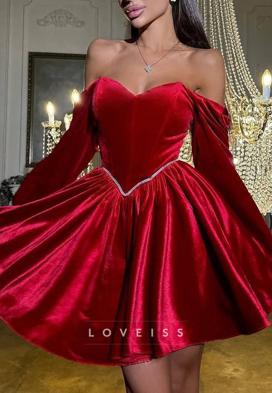 Sweetheart Long Sleeves Velvet A-Line Party Homecoming Dress