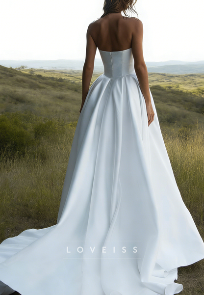 Sweetheart Mikado Satin Sleeveless A-Line Wedding Dress