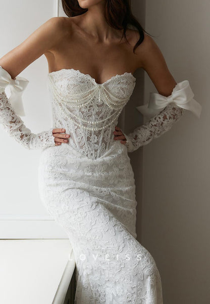 Sweetheart Pearl Appliques Fitted Mermaid Wedding Dress