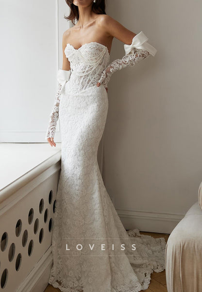 Sweetheart Pearl Appliques Fitted Mermaid Wedding Dress