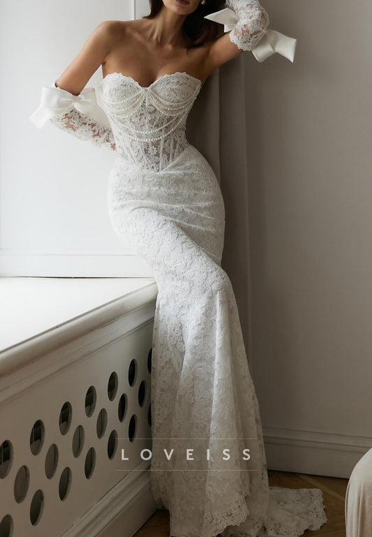 Sweetheart Pearl Appliques Fitted Mermaid Wedding Dress