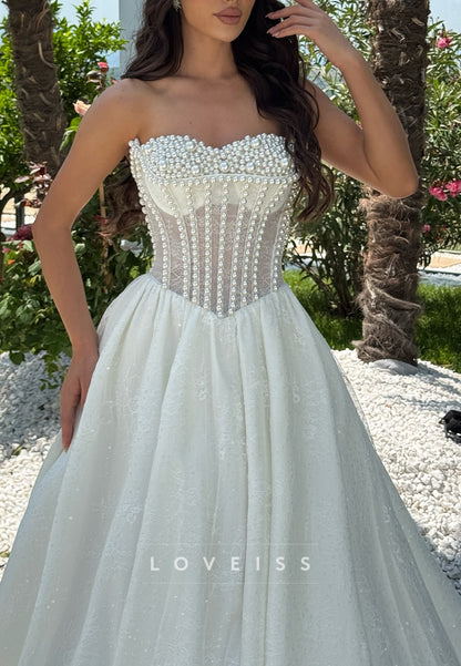 Sweetheart Pearl Lace Appliques A-Line Wedding Dress