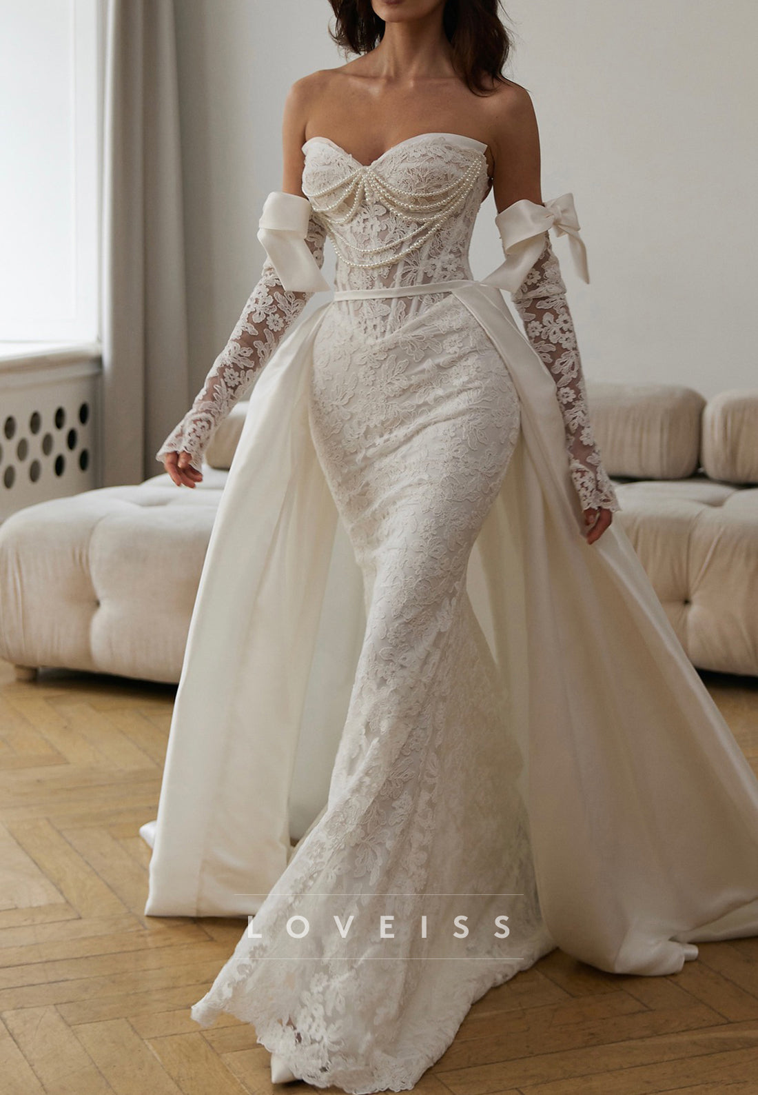 Sweetheart Pearl Lace Appliques Mermaid Wedding Dress