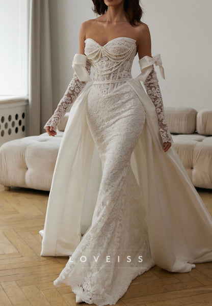 Sweetheart Pearl Lace Appliques Mermaid Wedding Dress
