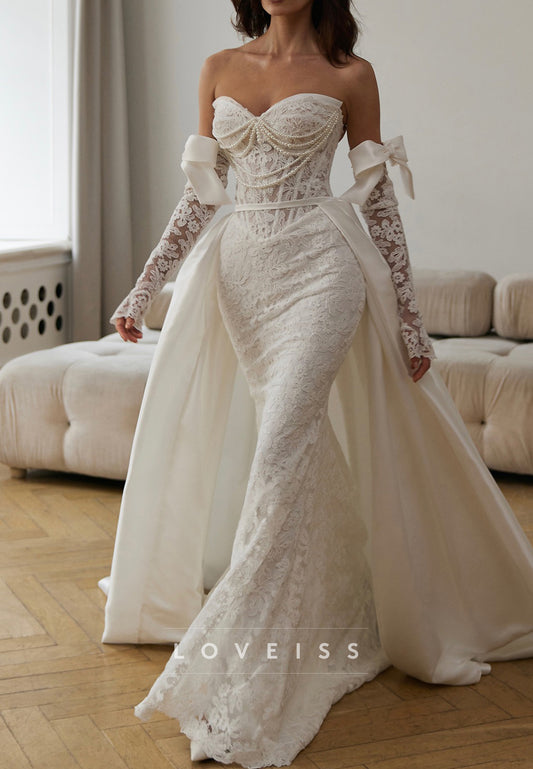 Sweetheart Pearl Lace Appliques Mermaid Wedding Dress