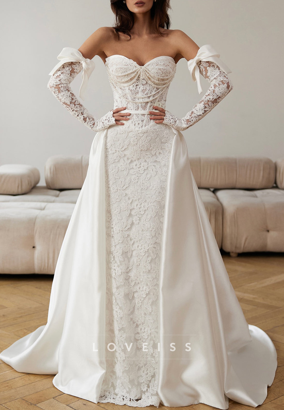 Sweetheart Pearl Lace Appliques Mermaid Wedding Dress