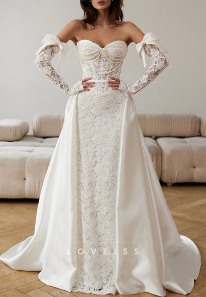 Sweetheart Pearl Lace Appliques Mermaid Wedding Dress