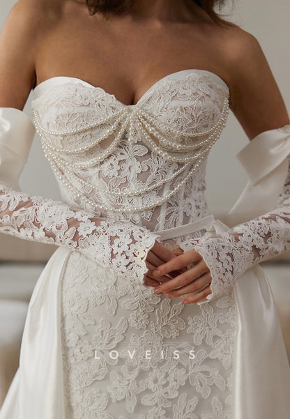 Sweetheart Pearl Lace Appliques Mermaid Wedding Dress