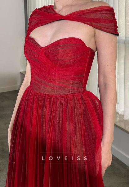 Sweetheart Pleated A-Line Sleeveless Red Prom Dress