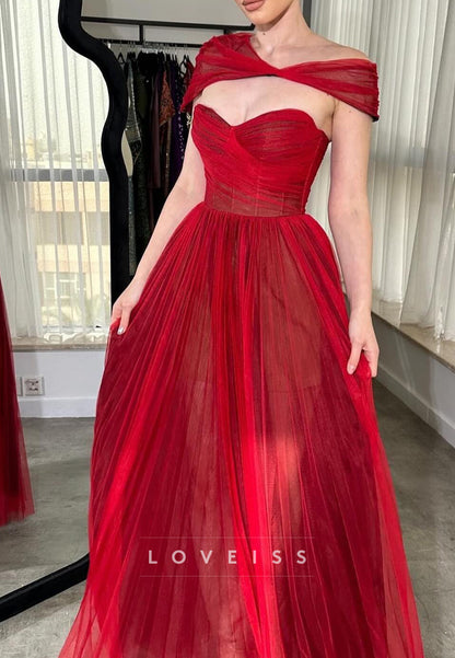 Sweetheart Pleated A-Line Sleeveless Red Prom Dress