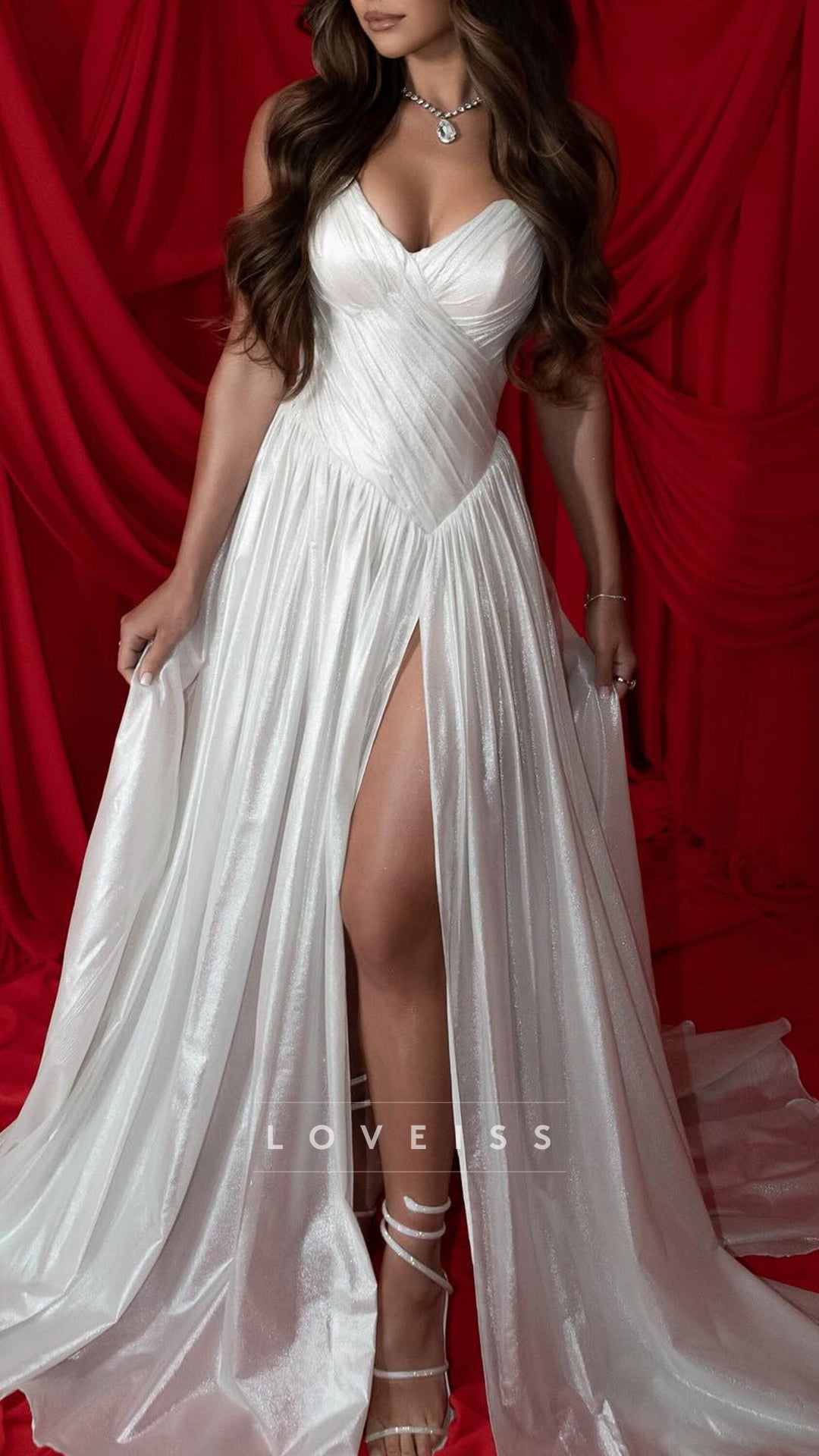 Sweetheart Pleated Side Slit A-Line Wedding Dress