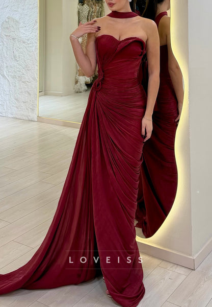 Sweetheart Pleated Side Slit Sheath Prom Dress