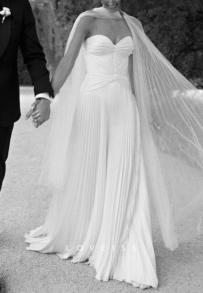 Sweetheart Pleated Sleeveless A-Line Wedding Dress