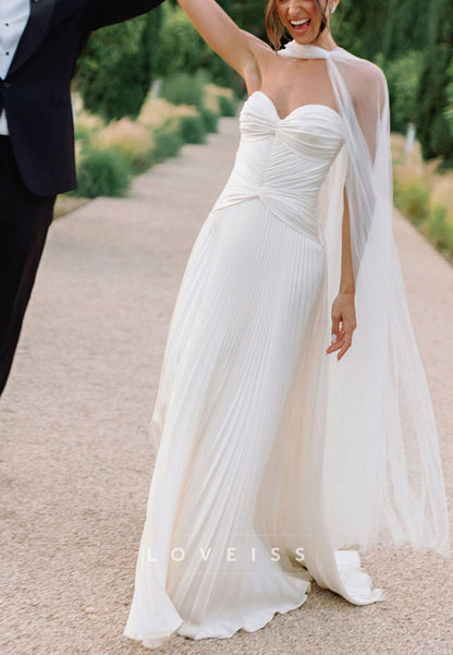 Sweetheart Pleated Sleeveless A-Line Wedding Dress