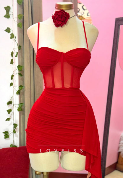 Sweetheart Pleated Spaghetti Straps Sheath Party Homecoming Dress