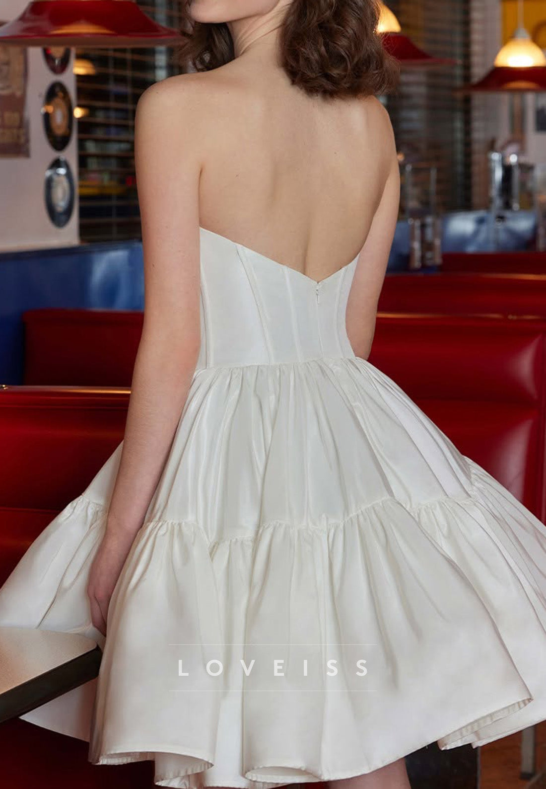Sweetheart Puff Sleeves Pleated Short A-Line Wedding Dress