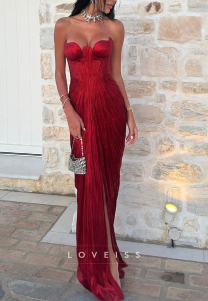 Sweetheart Red Evening Dress Sheath Pleated Prom Dress