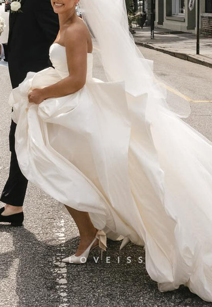 Sweetheart Ruched Side Slit Sleeveless A-Line Wedding Dress