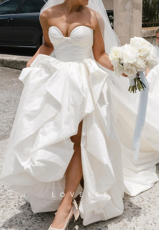 Sweetheart Ruched Side Slit Sleeveless A-Line Wedding Dress