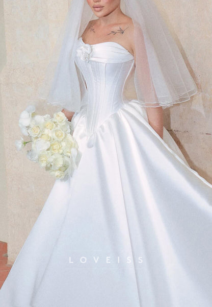 Sweetheart Satin Corset Satin Sleek A-Line Wedding Dress