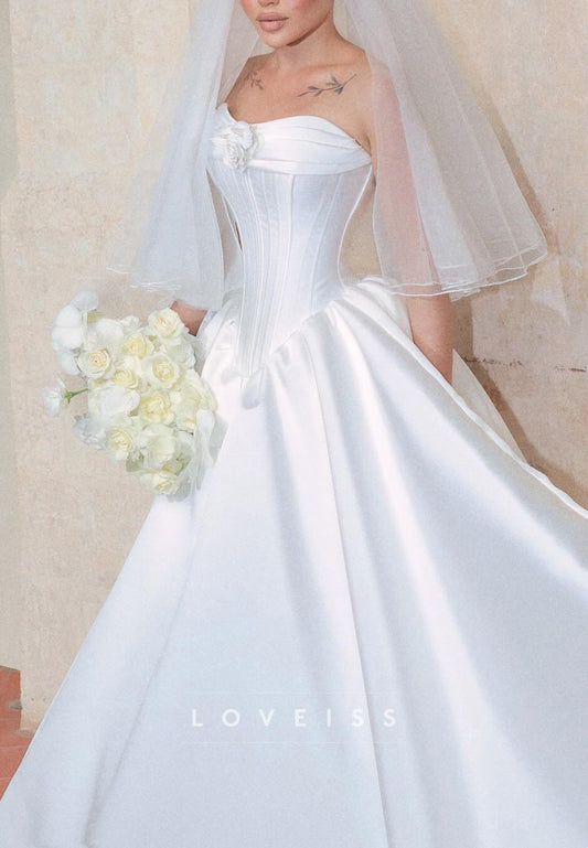 Sweetheart Satin Corset Satin Sleek A-Line Wedding Dress