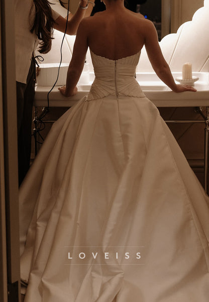 Sweetheart Satin Pleated Sleek A-Line Wedding Dress