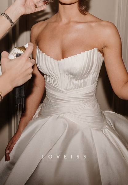 Sweetheart Satin Pleated Sleek A-Line Wedding Dress