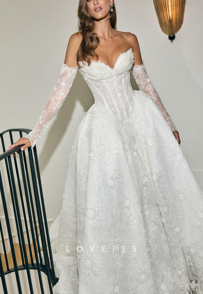 Sweetheart Sequins Appliques A-Line Wedding Dress