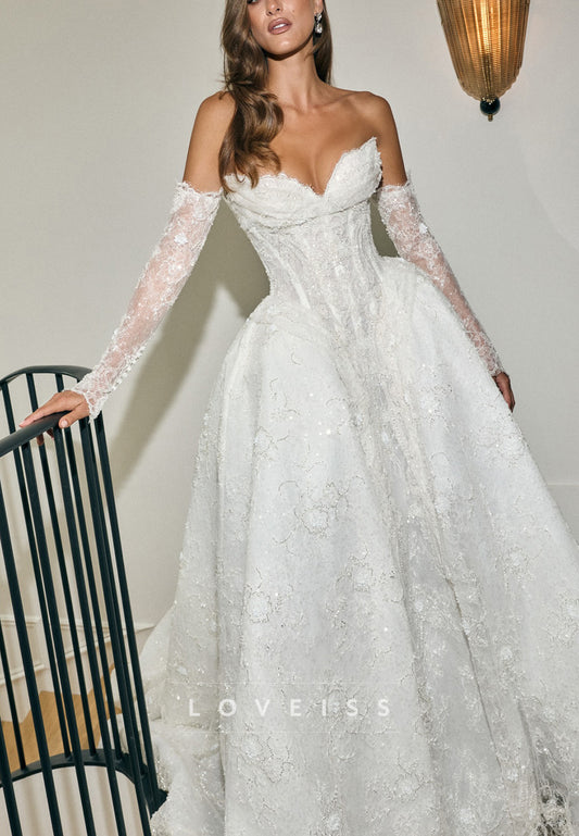 Sweetheart Sequins Appliques A-Line Wedding Dress
