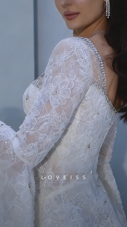 Sweetheart Sequins Appliques Long Sleeves A-Line Wedding Dress