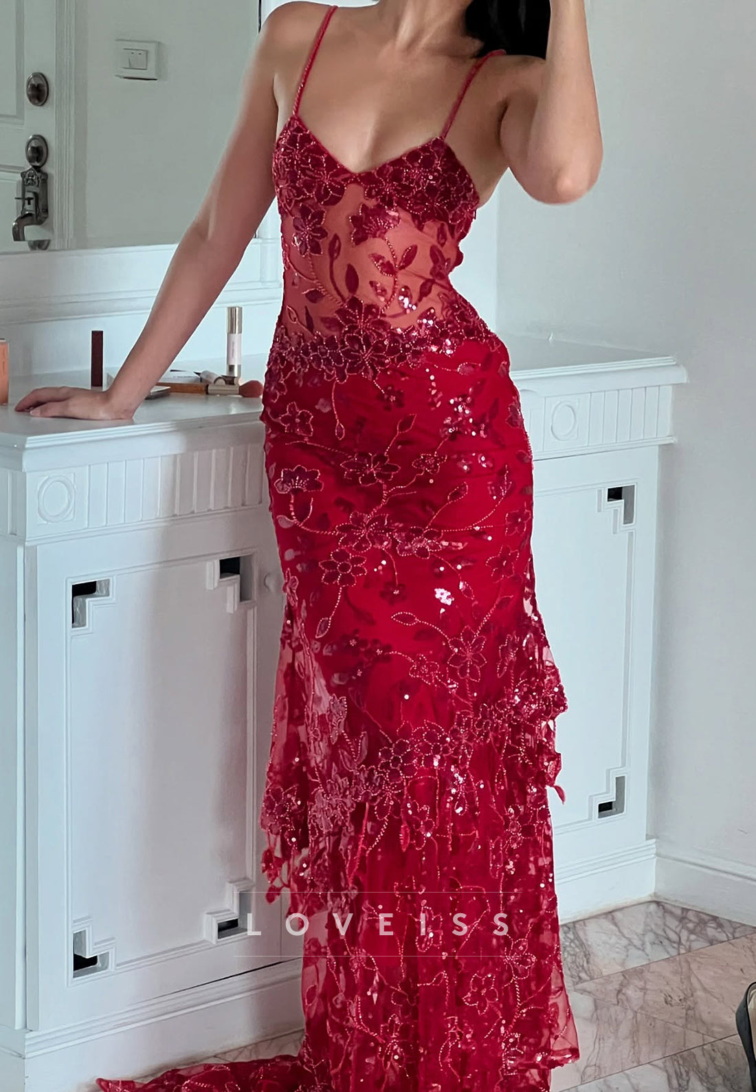 Sweetheart Sequins Appliques Mermaid Prom Dress