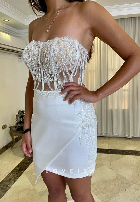 Sweetheart Sequins Appliques Sheath Short Wedding Dress