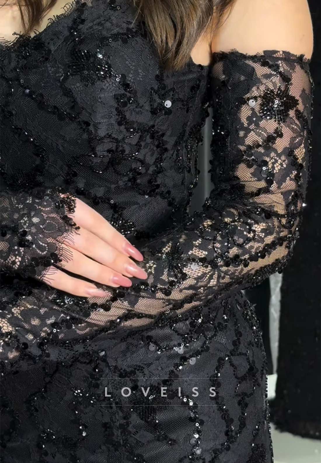 Sweetheart Sequins Appliques Side Slit Sheath Prom Dress with Gloves